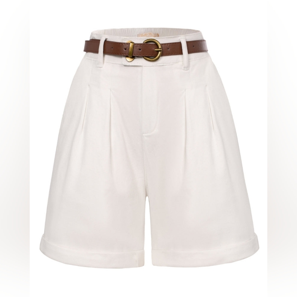 NWT - Belle Poque White Stretch Jean Shorts w Fold-up Leg Opening & Belt - XL